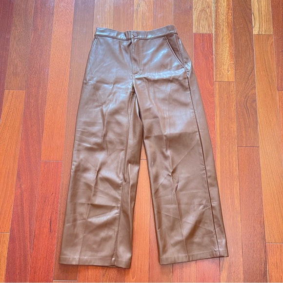 Oak + Fort Chocolate Brown Straight Leg Faux Leather Pants - Picture 3 of 4